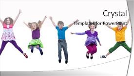  Presentation with happy kids - Slide set enhanced with happy joyful kids jumping high background and a white colored foreground