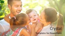  Presentation with kids garden - Beautiful presentation theme featuring happy joyful young family backdrop and a coral colored foreground