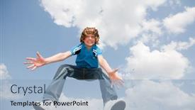  Presentation with focus - Amazing presentation design having happy-jumping-boy-soft-focus backdrop and a light blue colored foreground