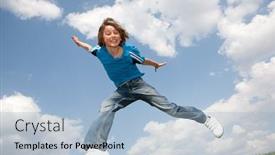  Presentation with focus - Beautiful presentation theme featuring happy-jumping-boy-soft-focus backdrop and a light blue colored foreground