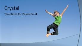  Presentation with jumping into the ocean - Audience pleasing PPT theme consisting of happy jumping boy backdrop and a teal colored foreground