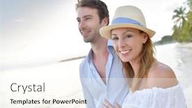  Presentation with married couple - Presentation enhanced with happy just married couple walking on a sandy beach background and a cream colored foreground