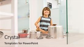  Presentation with music instruments - Cool new PPT theme with happy kid at home playing backdrop and a lemonade colored foreground