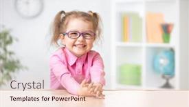  Presentation with kid happy birthday - Presentation theme consisting of happy kid girl in eyeglasses sitting at table background and a lemonade colored foreground