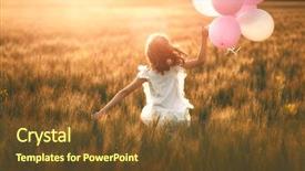  Presentation with cereal - Audience pleasing PPT theme consisting of happy kid having fun nature summer child playing meadow sunset background girl air balloons running cereal field backdrop and a tawny brown colored foreground