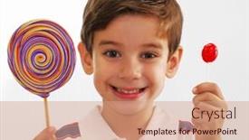 Presentation with lollypop - PPT theme featuring happy-kid-holding background and a coral colored foreground