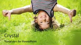  Presentation with kid happy birthday - Presentation design enhanced with happy kid playing upside down background and a yellow colored foreground