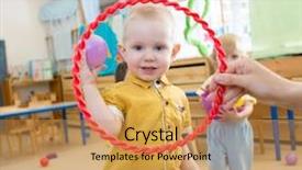  Presentation with kindergarten - Presentation enhanced with happy kid playing with ball background and a yellow colored foreground