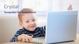  Presentation with laptop - Cool new PPT layouts with happy-kid-playing-with-laptop backdrop and a sky blue colored foreground