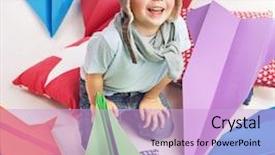  Presentation with airplane - Cool new PPT theme with happy kid playing with paper backdrop and a lavender colored foreground
