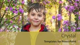  Presentation with beautiful spring flowers - Slides enhanced with happy-kid-travelling-in-altai background and a yellow colored foreground