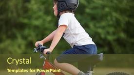  Presentation with bicycle - Cool new presentation theme with happy-kid-with-bicycle backdrop and a tawny brown colored foreground
