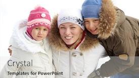  Presentation with happy kids - Beautiful slides featuring happy kids and their mother in winterwear looking at camera backdrop and a light gray colored foreground