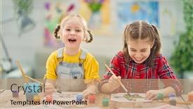  Presentation with happy kids - Slide set having happy-kids-are-painting background and a coral colored foreground