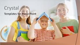  Presentation with school-children - Slide set with happy-kids-at-school-children and a  colored foreground