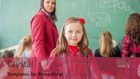  Presentation with school-kids - Presentation theme with happy-kids-at-school background and a red colored foreground