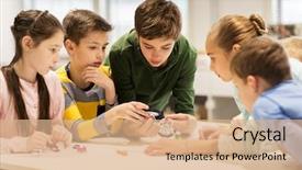  Presentation with education children technology science - Amazing slide deck having happy kids building robot backdrop and a coral colored foreground