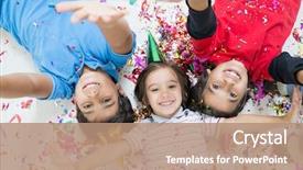  Presentation with party invitation for kids - Audience pleasing slide deck consisting of happy kids celebrating party backdrop and a coral colored foreground