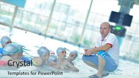  Presentation with happy kids - Colorful theme enhanced with happy kids children at swimming backdrop and a light blue colored foreground