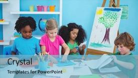  Presentation with happy kids - Audience pleasing PPT theme consisting of happy kids doing arts backdrop and a light blue colored foreground