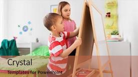  Presentation with colourful kids drawing - Amazing PPT theme having happy kids drawing on easel backdrop and a red colored foreground