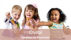  Presentation with happy kids - Beautiful presentation theme featuring happy kids group eating ice backdrop and a coral colored foreground
