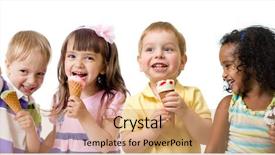  Presentation with happy kids - Amazing slides having happy kids group eating ice backdrop and a coral colored foreground