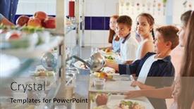  Presentation with kids food - Presentation design having happy-kids-in-line-taking background and a coral colored foreground