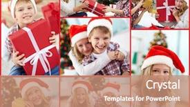  Presentation with christmas kids - Audience pleasing PPT layouts consisting of happy kids in santa caps staying at home on christmas evening backdrop and a coral colored foreground