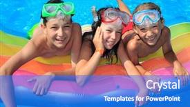  Presentation with happy korean kids - Cool new presentation theme with happy kids in the pool backdrop and a  colored foreground