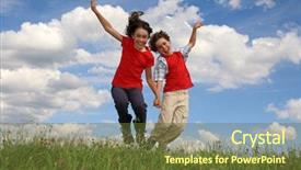  Presentation with happy kids - Slides consisting of happy kids jumping against cloudy sky background and a tawny brown colored foreground