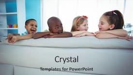  Presentation with happy kids - Presentation featuring happy kids looking from the back of the couch background and a light gray colored foreground