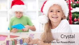  Presentation with christmas kids - Audience pleasing theme consisting of happy kids making christmas cards backdrop and a coral colored foreground