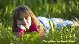  Presentation with grass - Slide deck featuring happy kids nature - little funny girl lying background and a  colored foreground