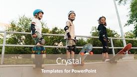  Presentation with ramp - PPT theme enhanced with happy-kids-on-skateboards background and a coral colored foreground