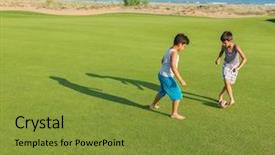  Presentation with summer camp diverse kids - Slides consisting of happy kids on summer gulf background and a gold colored foreground