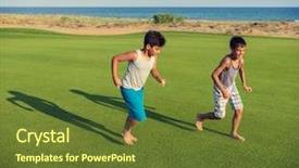  Presentation with summer camp diverse kids - PPT theme enhanced with happy kids on summer gulf background and a  colored foreground