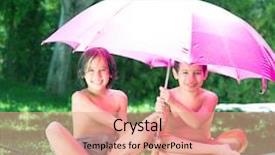  Presentation with summer time - Colorful PPT layouts enhanced with happy kids on summer meadow splashing water using umbrella for having fun and happy time backdrop and a coral colored foreground