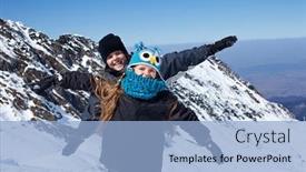  Presentation with mountain snow - Colorful slide deck enhanced with happy kids on the top of mountain - enjoying the first snow backdrop and a light blue colored foreground