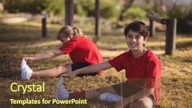  Presentation with kids exercise - Cool new presentation design with happy kids performing stretching exercise backdrop and a  colored foreground