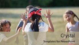  Presentation with kids playing - Audience pleasing presentation consisting of happy kids playing blind man' backdrop and a mint green colored foreground