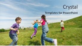  Presentation with children running - Amazing PPT layouts having happy kids playing tag game backdrop and a light blue colored foreground