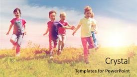  Presentation with kids playing - Presentation consisting of happy kids playing tag game background and a yellow colored foreground