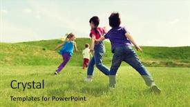  Presentation with kids playing - Theme with happy kids playing tag background and a yellow colored foreground