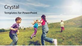  Presentation with kids playing - Beautiful PPT layouts featuring happy kids playing tag backdrop and a light blue colored foreground