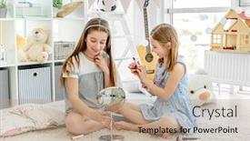  Presentation with lipstick - Cool new slides with happy-kids-playing-with-makeup backdrop and a coral colored foreground