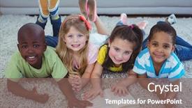  Presentation with kids reading book - Beautiful PPT theme featuring happy kids reading a book backdrop and a  colored foreground