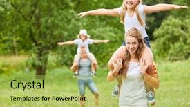  Presentation with happy korean kids - Audience pleasing slides consisting of happy kids ride piggyback backdrop and a yellow colored foreground