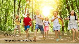  Presentation with happy kids - PPT theme enhanced with happy-kids-run-together background and a yellow colored foreground
