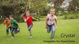  Presentation with running race - Theme with happy kids running across background and a yellow colored foreground